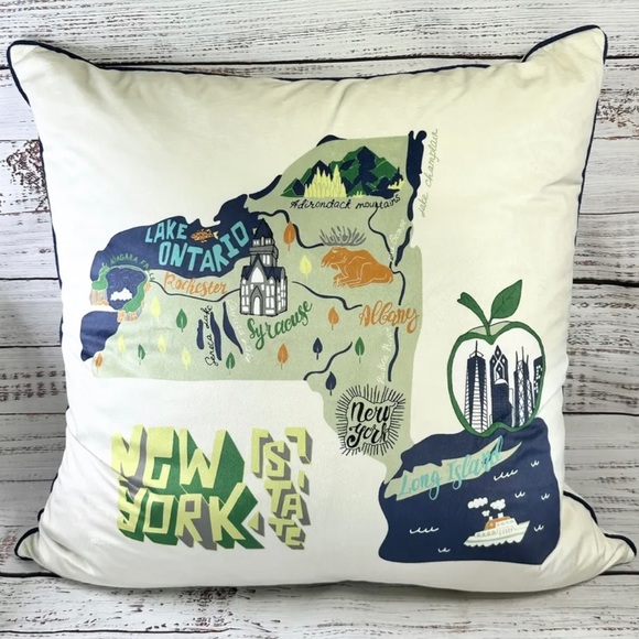 Callisto Pillow - Etsy CALLISTO HOME Velour NEW YORK STATE Statement Pillow 22x22 Navy Green Cream